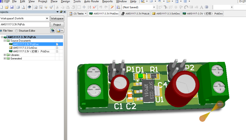 AMS1117-3.3V 电源模块 (AD设计硬件原理图+PCB+3D封装库文件)_百工联_工业互联网技术服务平台