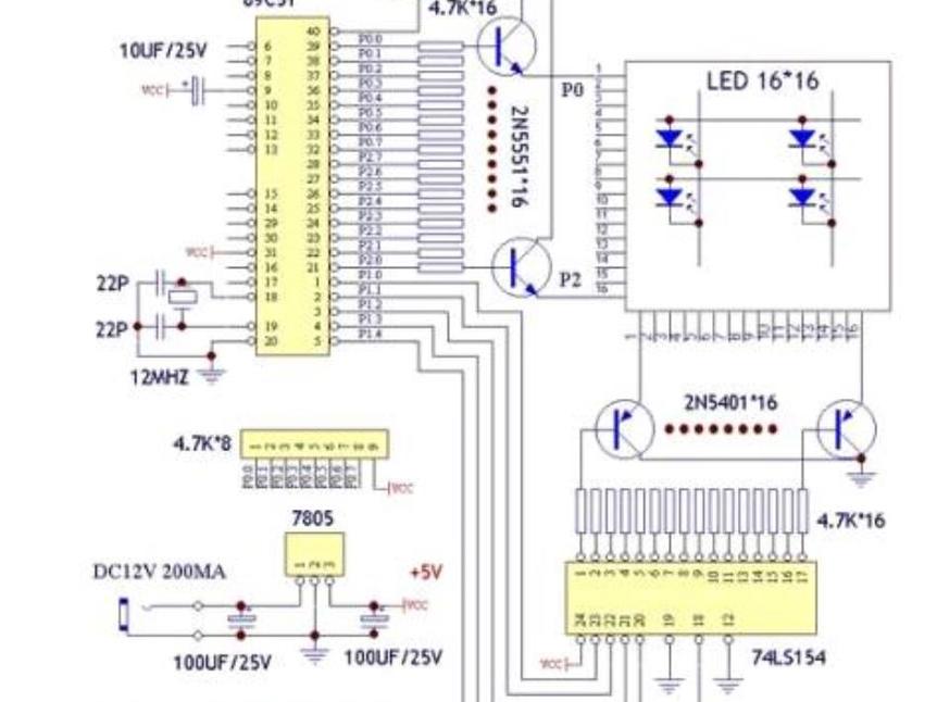 点阵电子钟设计（74LS154-16点阵）_百工联_工业互联网技术服务平台